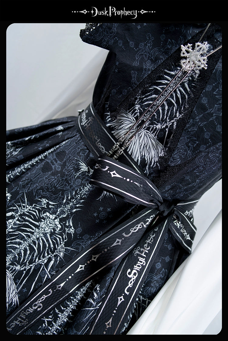 DuskProphecy - Coccyx - Elegant Lolita Dress High Waist Fishbone Print JSK Set - Image 189