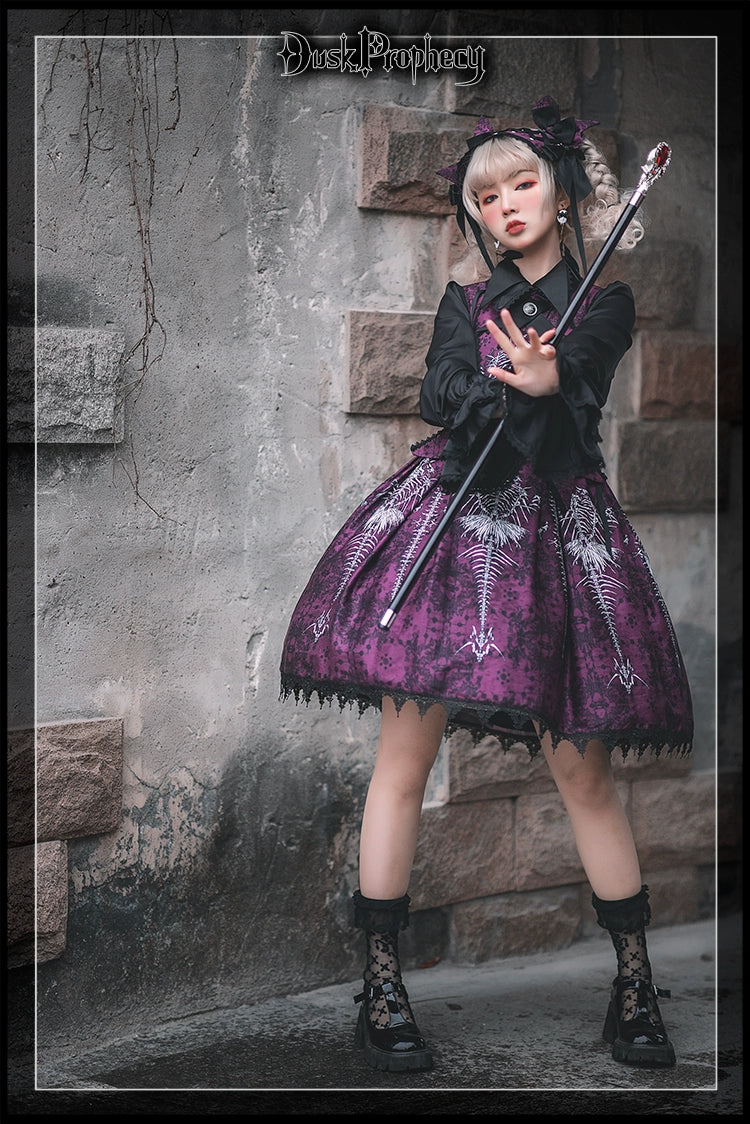 DuskProphecy - Coccyx - Elegant Lolita Dress High Waist Fishbone Print JSK Set - Image 42