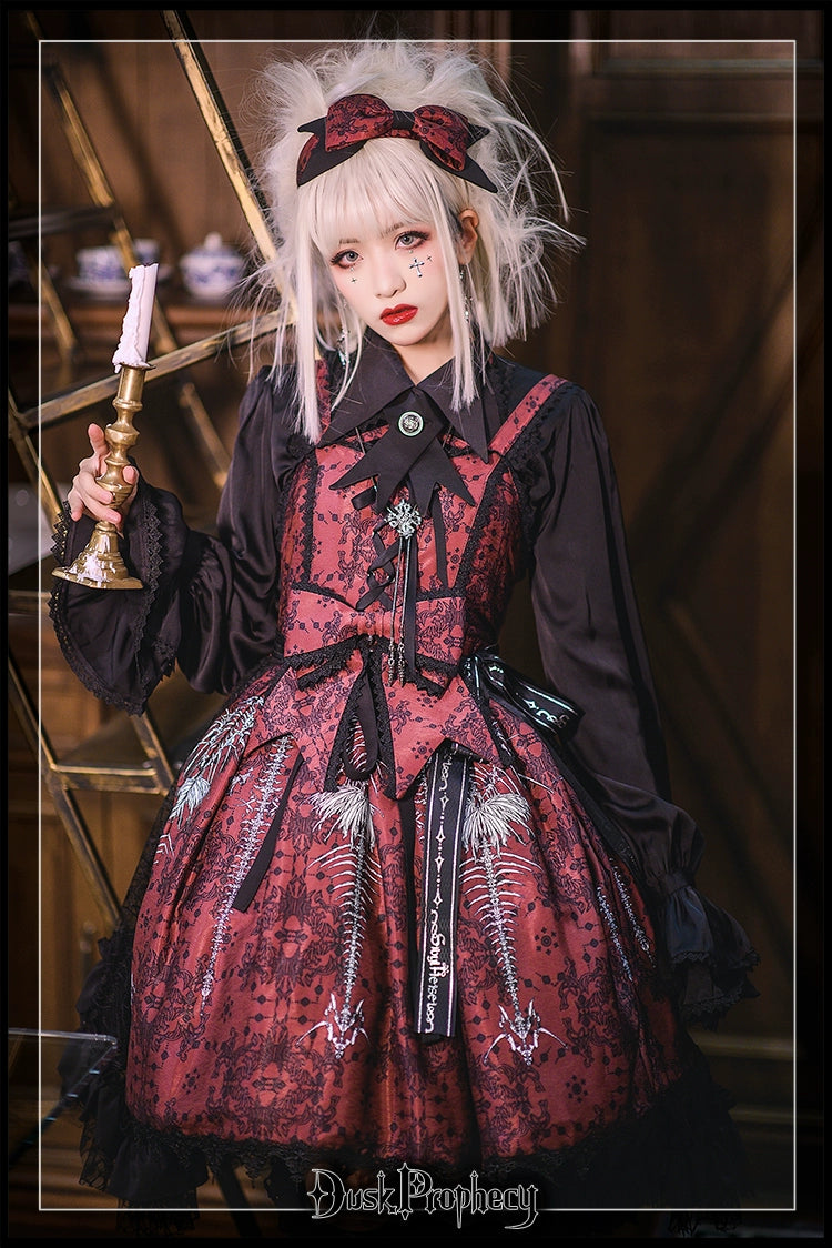DuskProphecy - Coccyx - Elegant Lolita Dress High Waist Fishbone Print JSK Set - Image 34