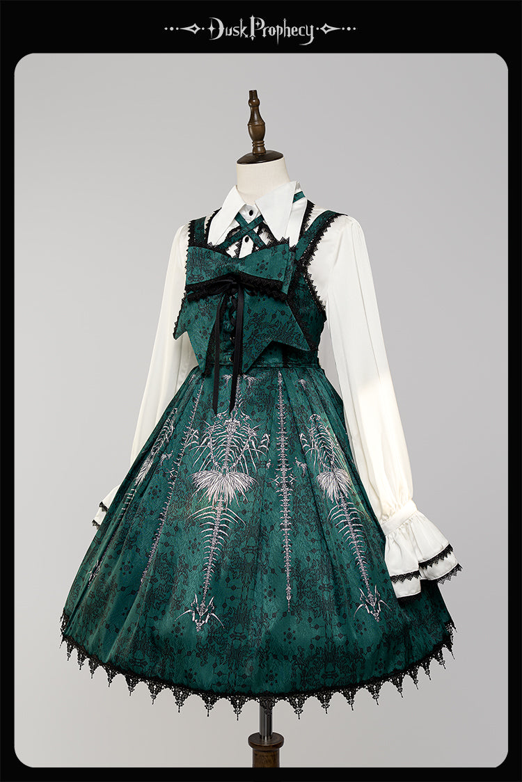 DuskProphecy - Coccyx - Elegant Lolita Dress High Waist Fishbone Print JSK Set - Image 132