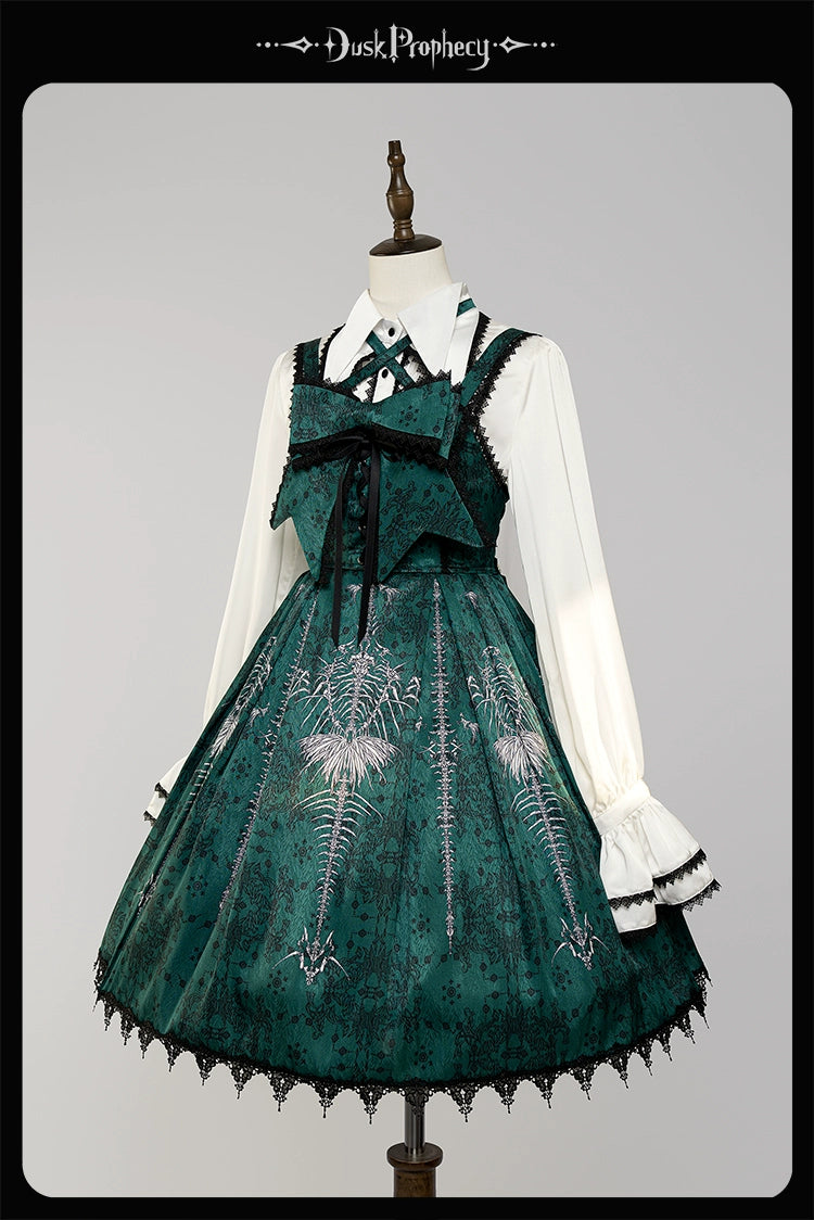 DuskProphecy - Coccyx - Elegant Lolita Dress High Waist Fishbone Print JSK Set - Image 205