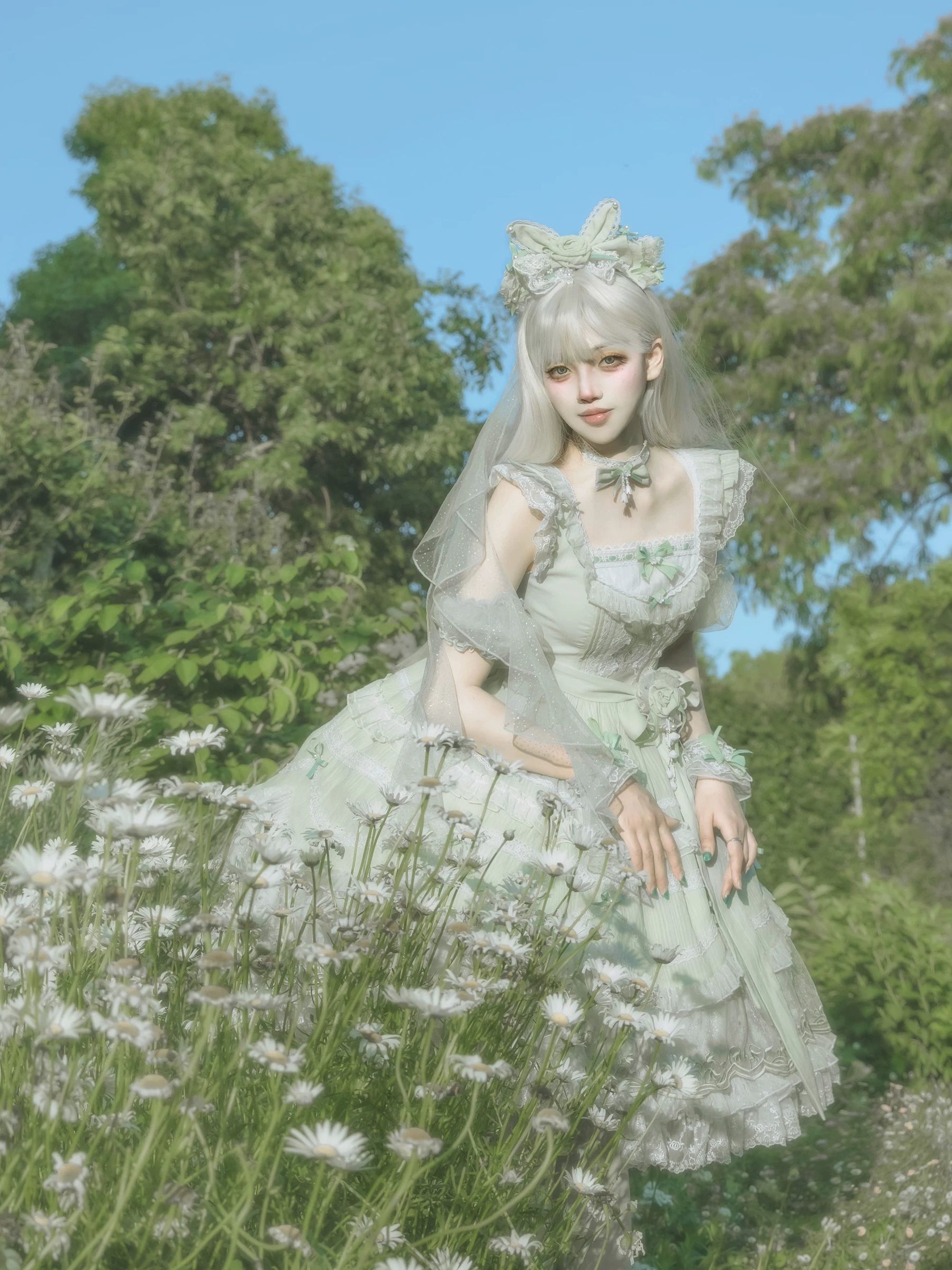 Lily of the Valley Lamb - Classic Lolita Tiered Hem JSK Dress with Embroidery - Image 28