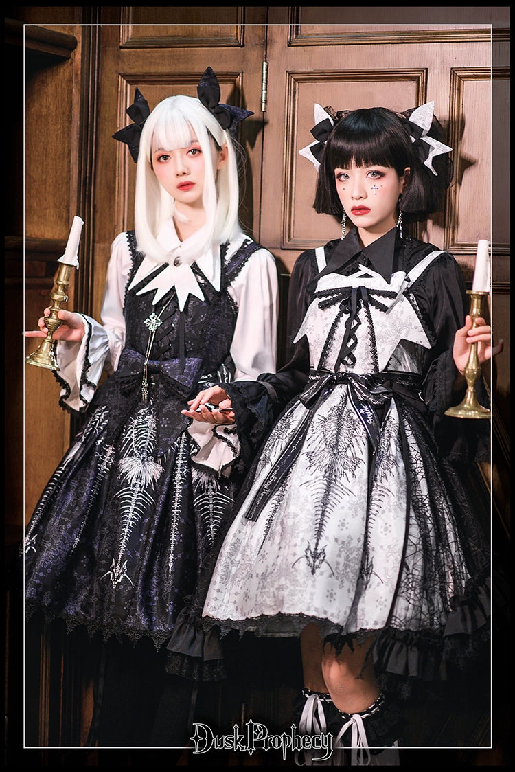 DuskProphecy - Coccyx - Elegant Lolita Dress High Waist Fishbone Print JSK Set - Image 16