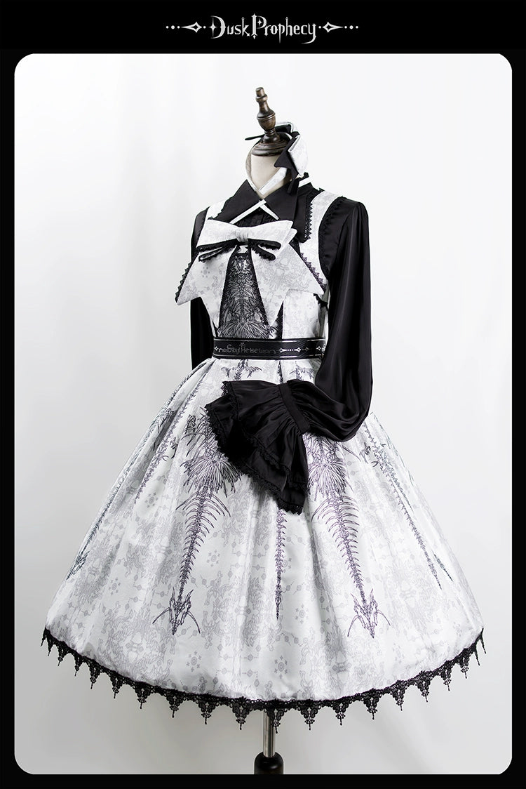DuskProphecy - Coccyx - Elegant Lolita Dress High Waist Fishbone Print JSK Set - Image 111