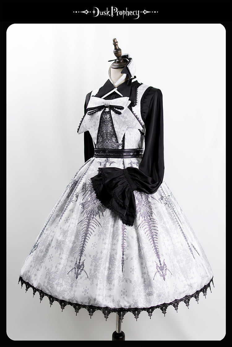 DuskProphecy - Coccyx - Elegant Lolita Dress High Waist Fishbone Print JSK Set - Image 110