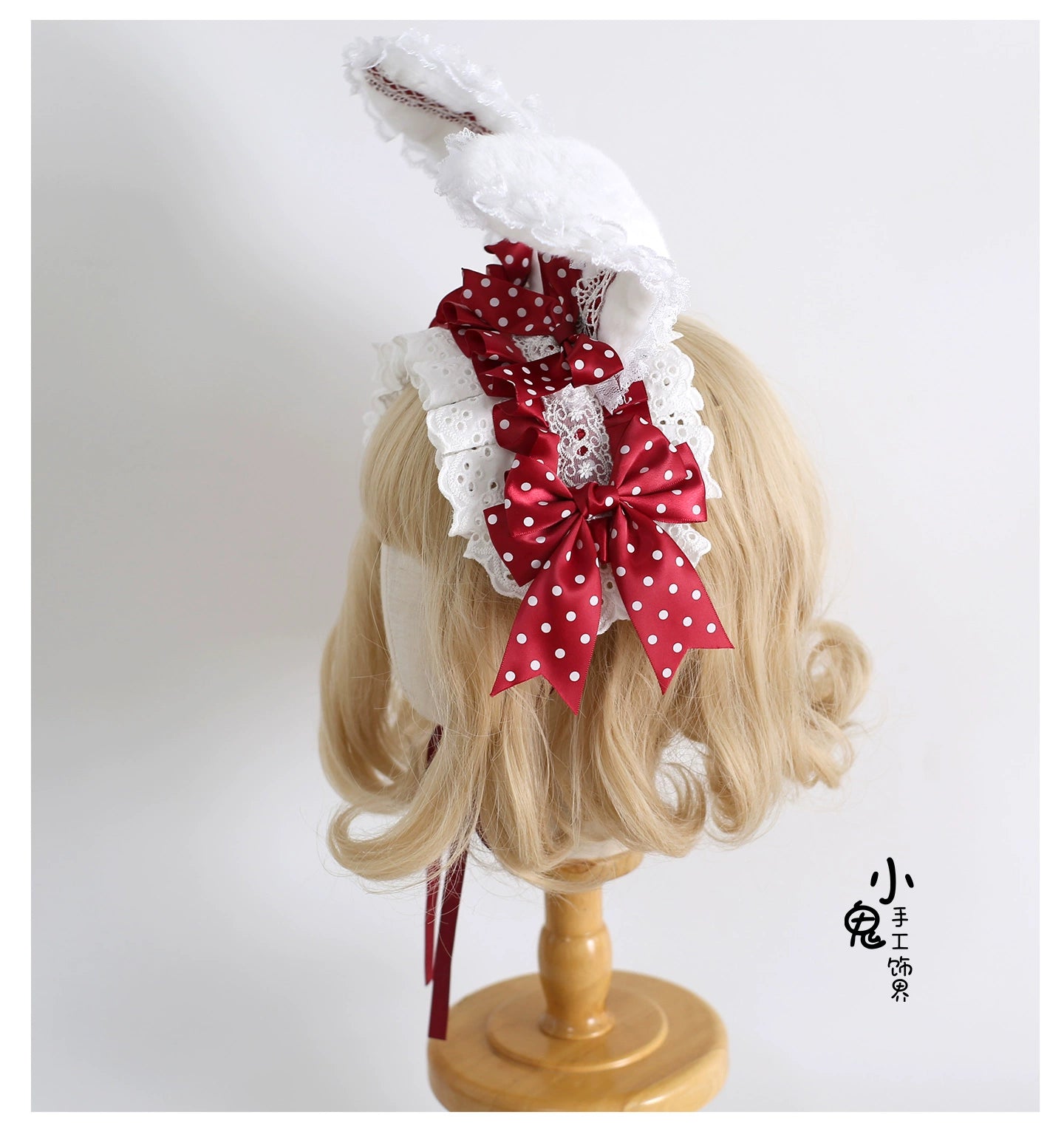 Sweet lolita shapeable bunny ear hairband sizing guide and measurement specifications with color swatches