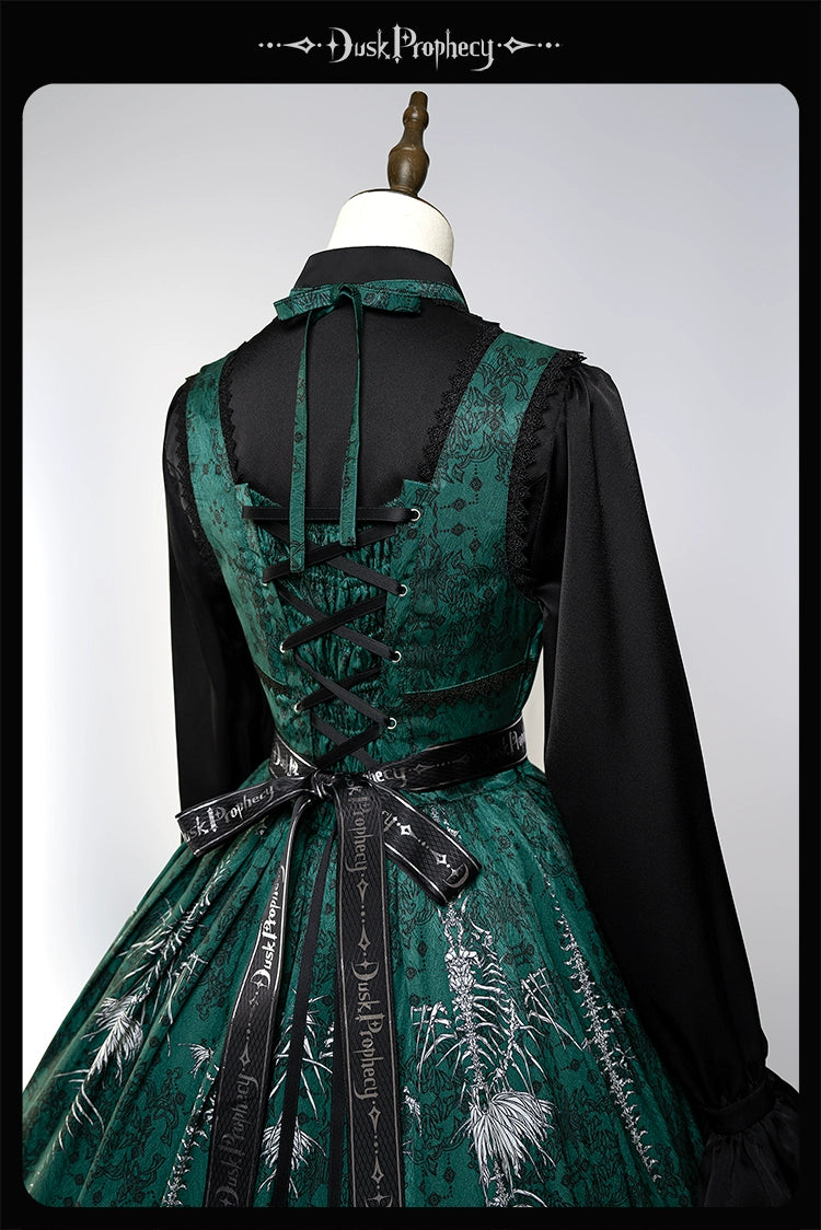 DuskProphecy - Coccyx - Elegant Lolita Dress High Waist Fishbone Print JSK Set - Image 231