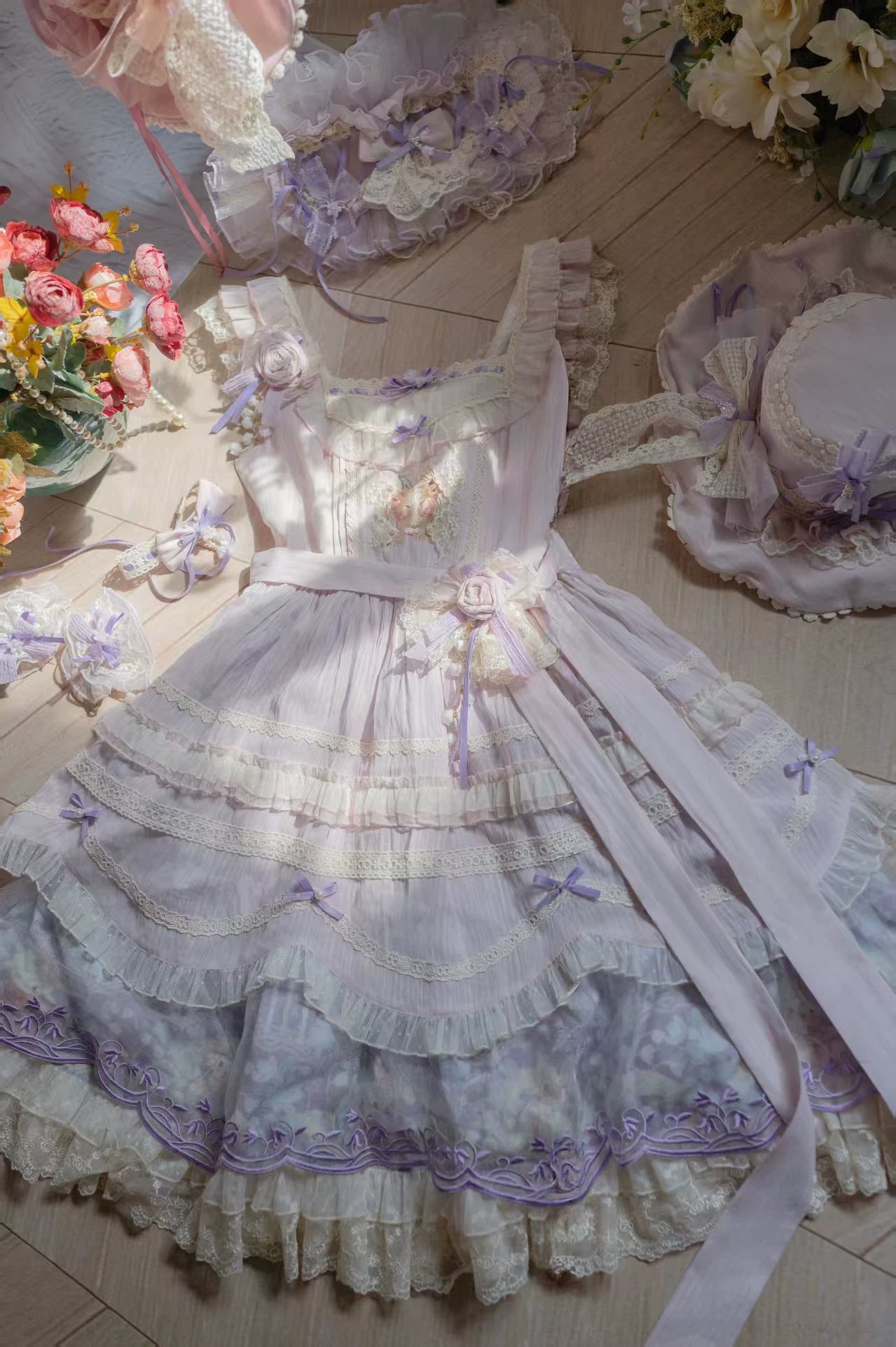 Lily of the Valley Lamb - Classic Lolita Tiered Hem JSK Dress with Embroidery - Image 12