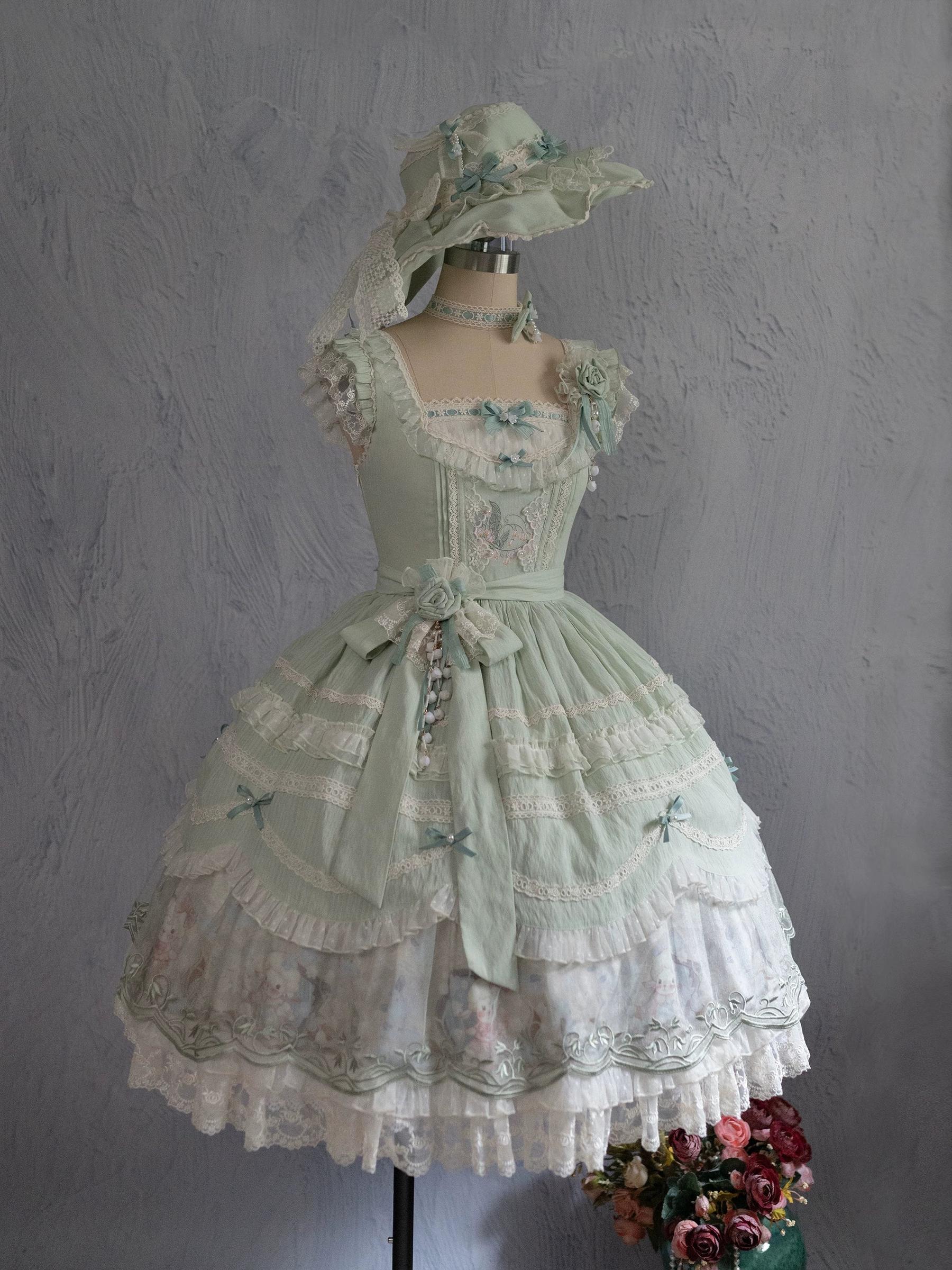 Lily of the Valley Lamb - Classic Lolita Tiered Hem JSK Dress with Embroidery - Image 4