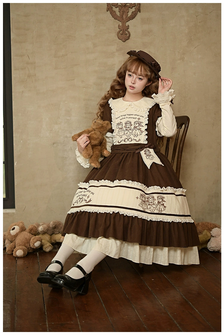 Lolita OP dress lamb bunny embroidery motif narrative kawaii storybook aesthetic artistic expression