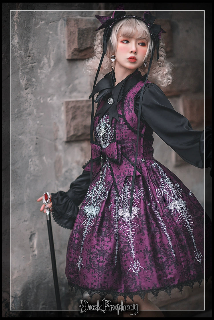 DuskProphecy - Coccyx - Elegant Lolita Dress High Waist Fishbone Print JSK Set - Image 50