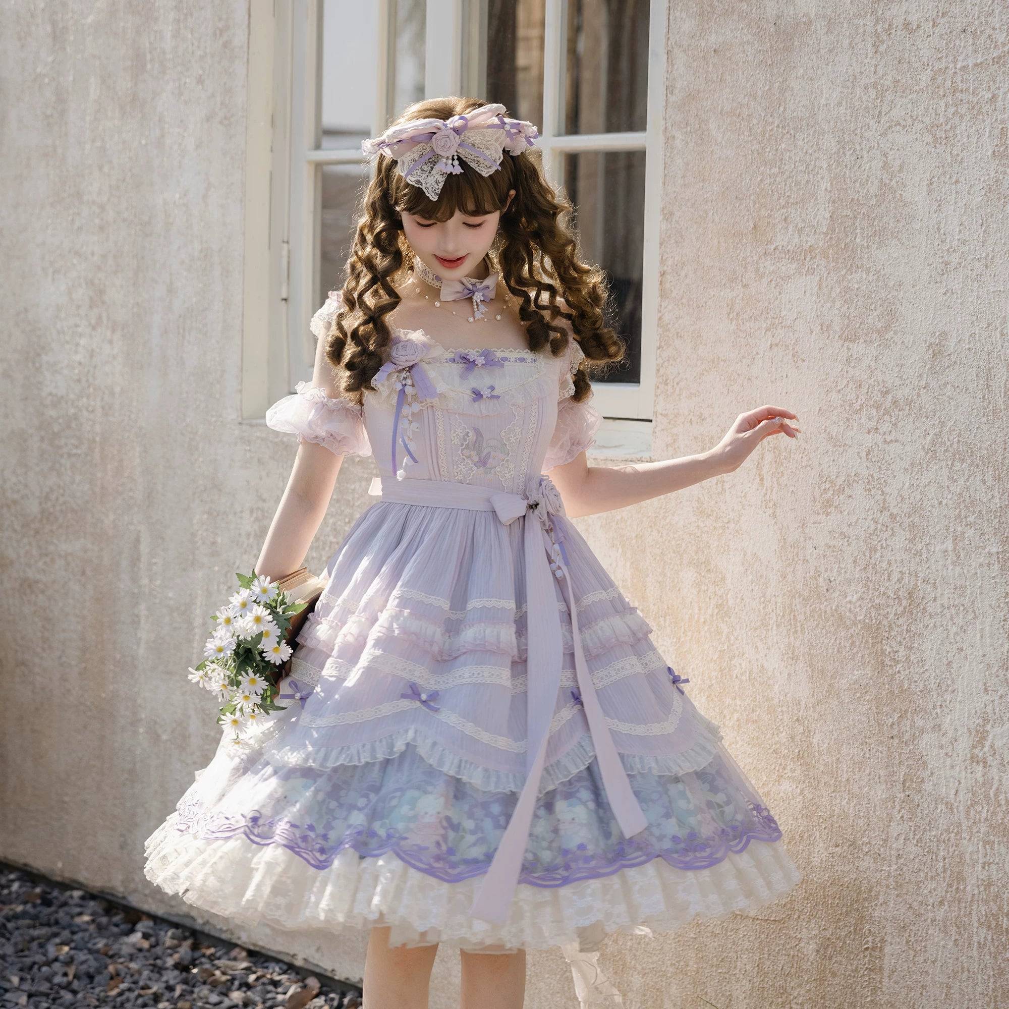 Lily of the Valley Lamb - Classic Lolita Tiered Hem JSK Dress with Embroidery - Image 24