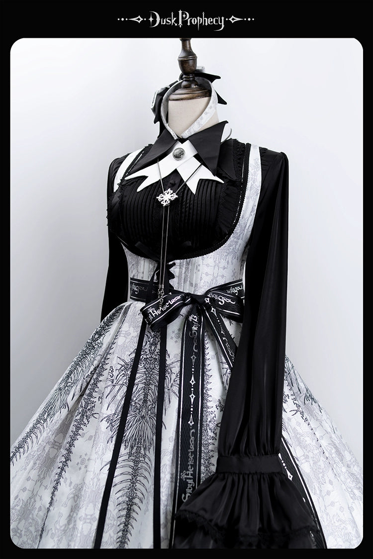 DuskProphecy - Coccyx - Elegant Lolita Dress High Waist Fishbone Print JSK Set - Image 114