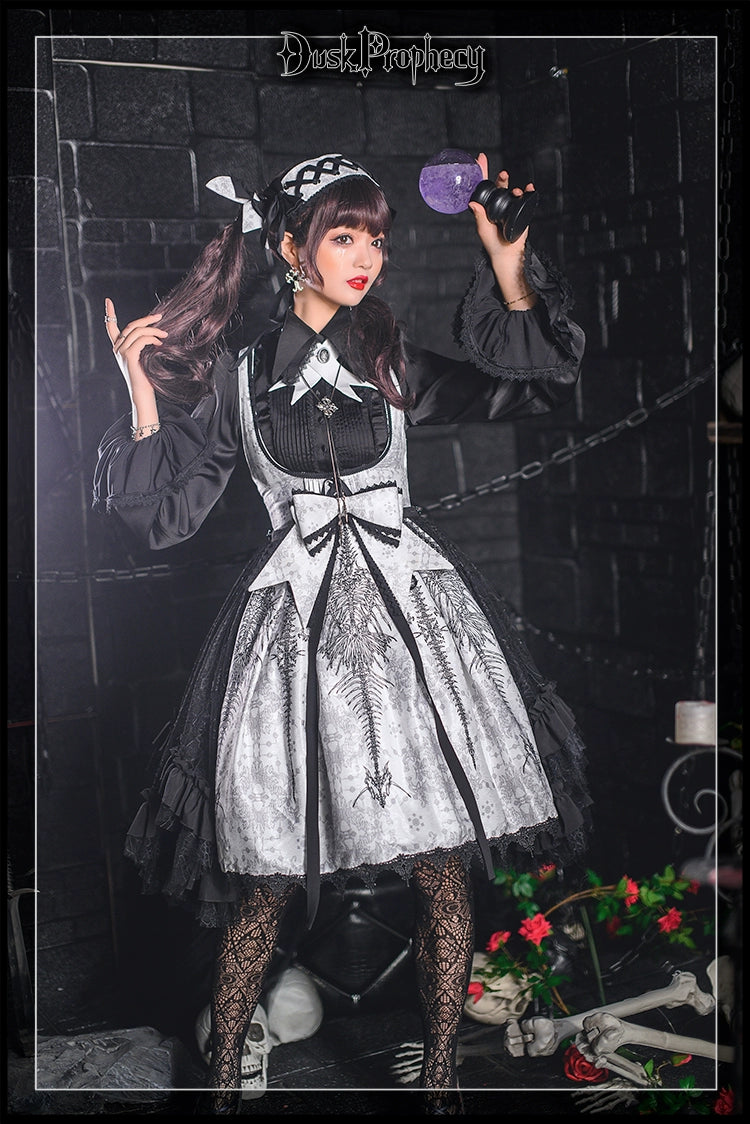 DuskProphecy - Coccyx - Elegant Lolita Dress High Waist Fishbone Print JSK Set - Image 20