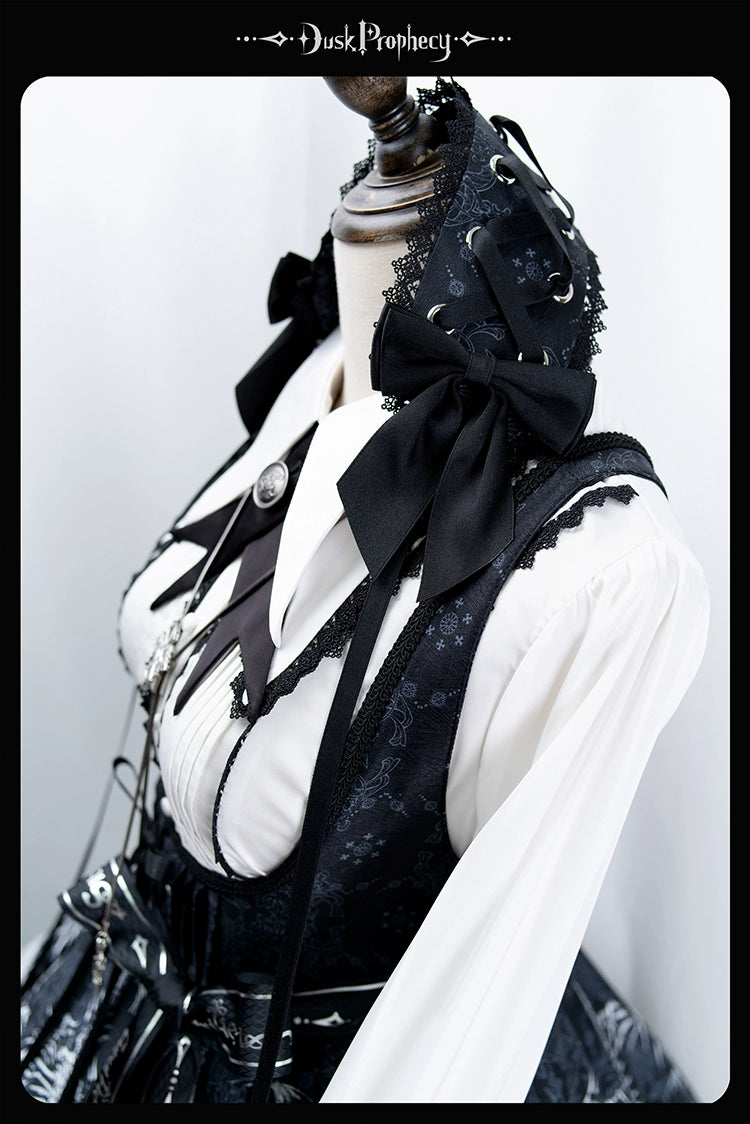 DuskProphecy - Coccyx - Elegant Lolita Dress High Waist Fishbone Print JSK Set - Image 77