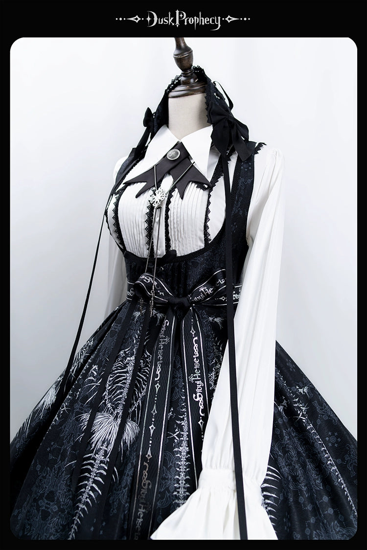 DuskProphecy - Coccyx - Elegant Lolita Dress High Waist Fishbone Print JSK Set - Image 72