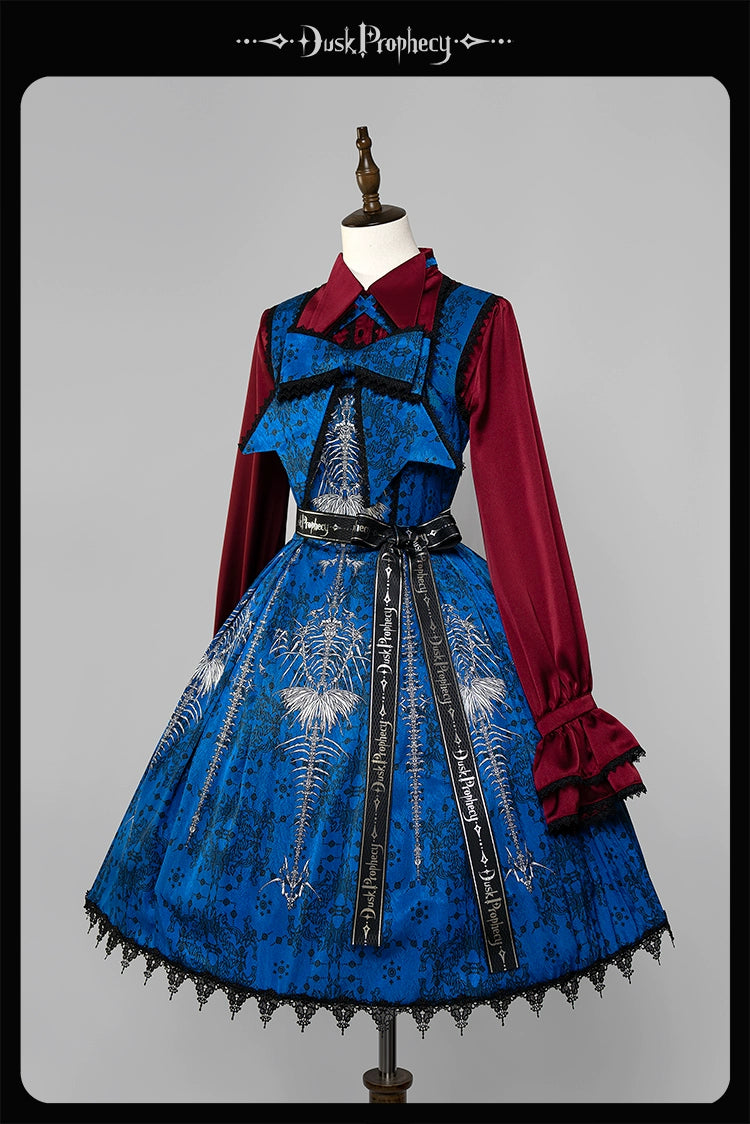 DuskProphecy - Coccyx - Elegant Lolita Dress High Waist Fishbone Print JSK Set - Image 193