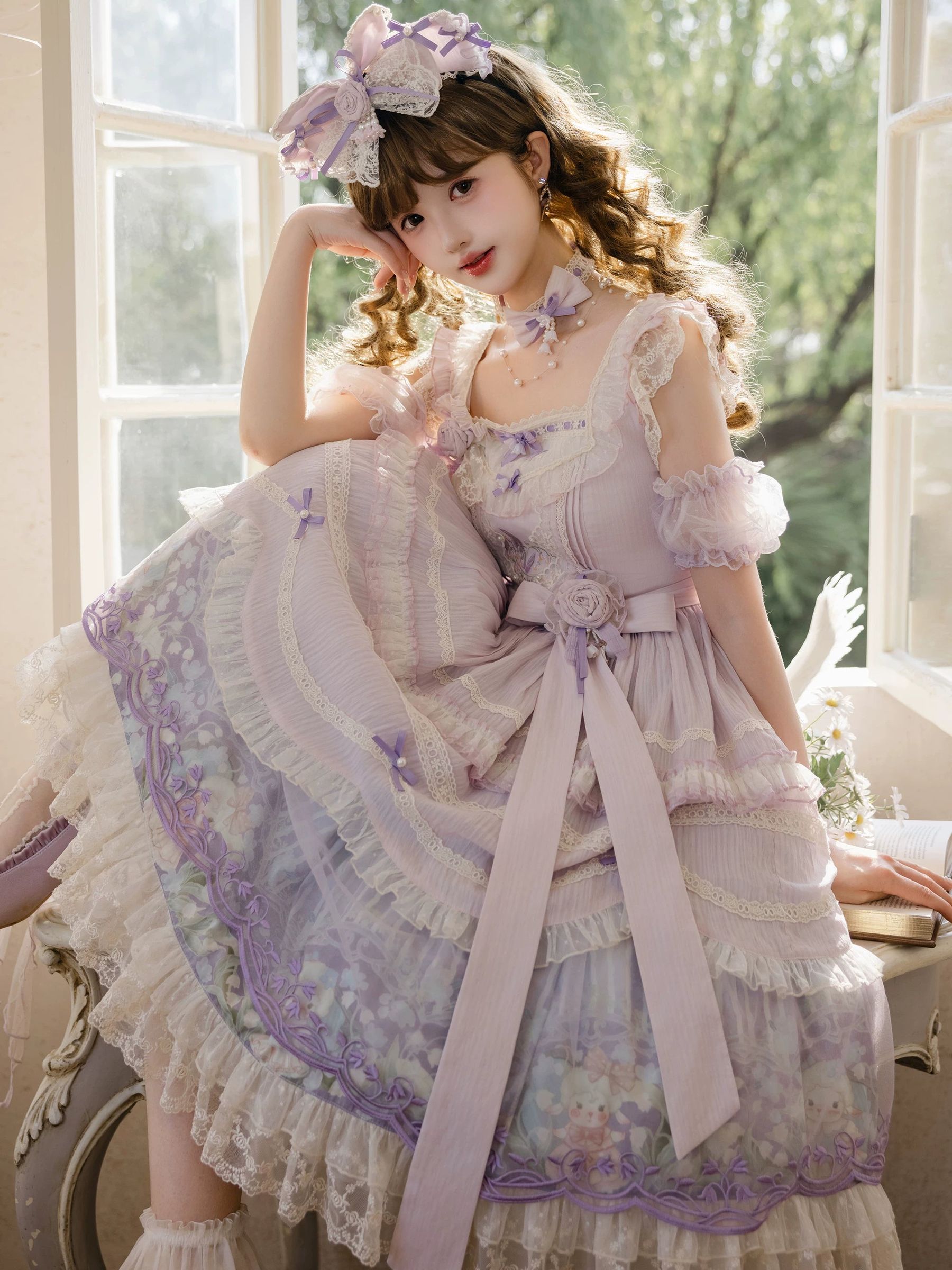 Lily of the Valley Lamb - Classic Lolita Tiered Hem JSK Dress with Embroidery - Image 14