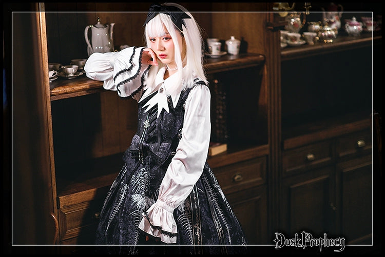 DuskProphecy - Coccyx - Elegant Lolita Dress High Waist Fishbone Print JSK Set - Image 23