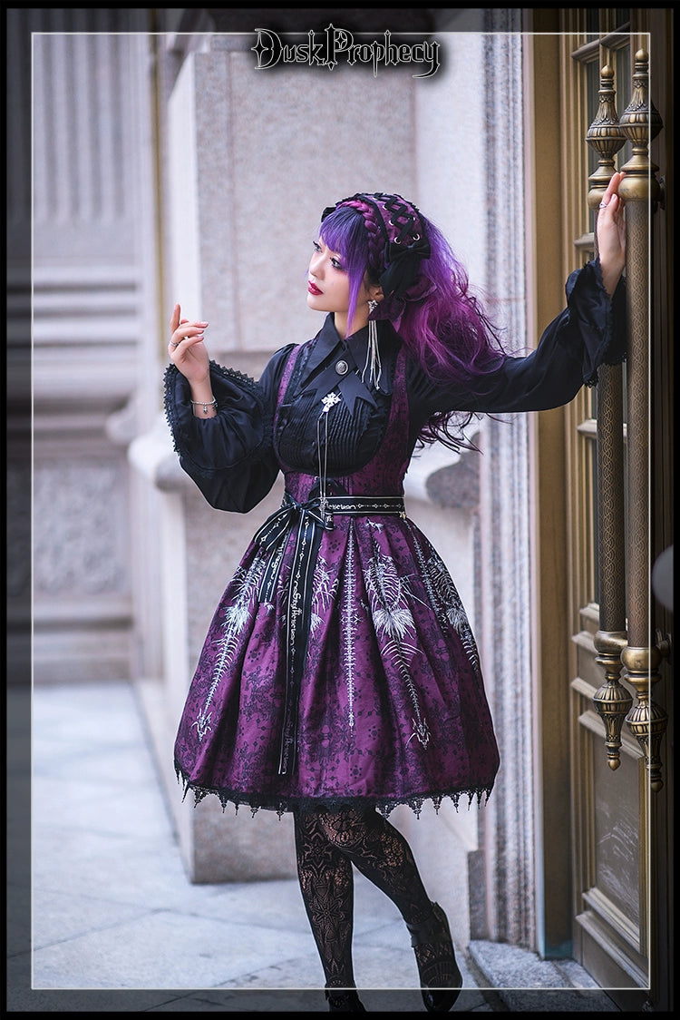 DuskProphecy - Coccyx - Elegant Lolita Dress High Waist Fishbone Print JSK Set - Image 45