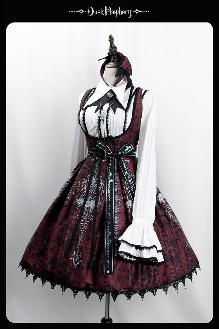 DuskProphecy - Coccyx - Elegant Lolita Dress High Waist Fishbone Print JSK Set - Image 102