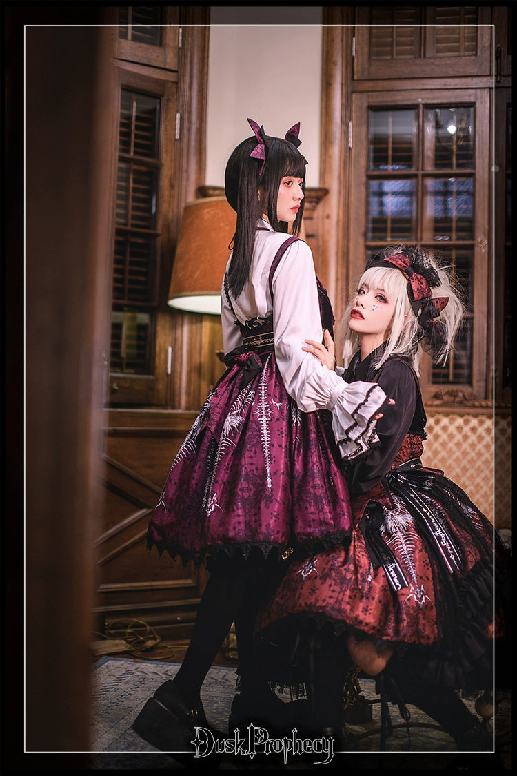 DuskProphecy - Coccyx - Elegant Lolita Dress High Waist Fishbone Print JSK Set - Image 35