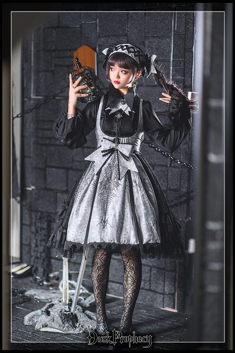DuskProphecy - Coccyx - Elegant Lolita Dress High Waist Fishbone Print JSK Set - Image 58