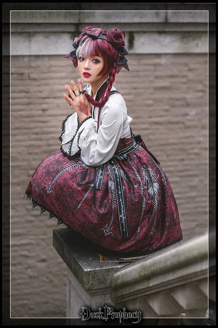 DuskProphecy - Coccyx - Elegant Lolita Dress High Waist Fishbone Print JSK Set - Image 6
