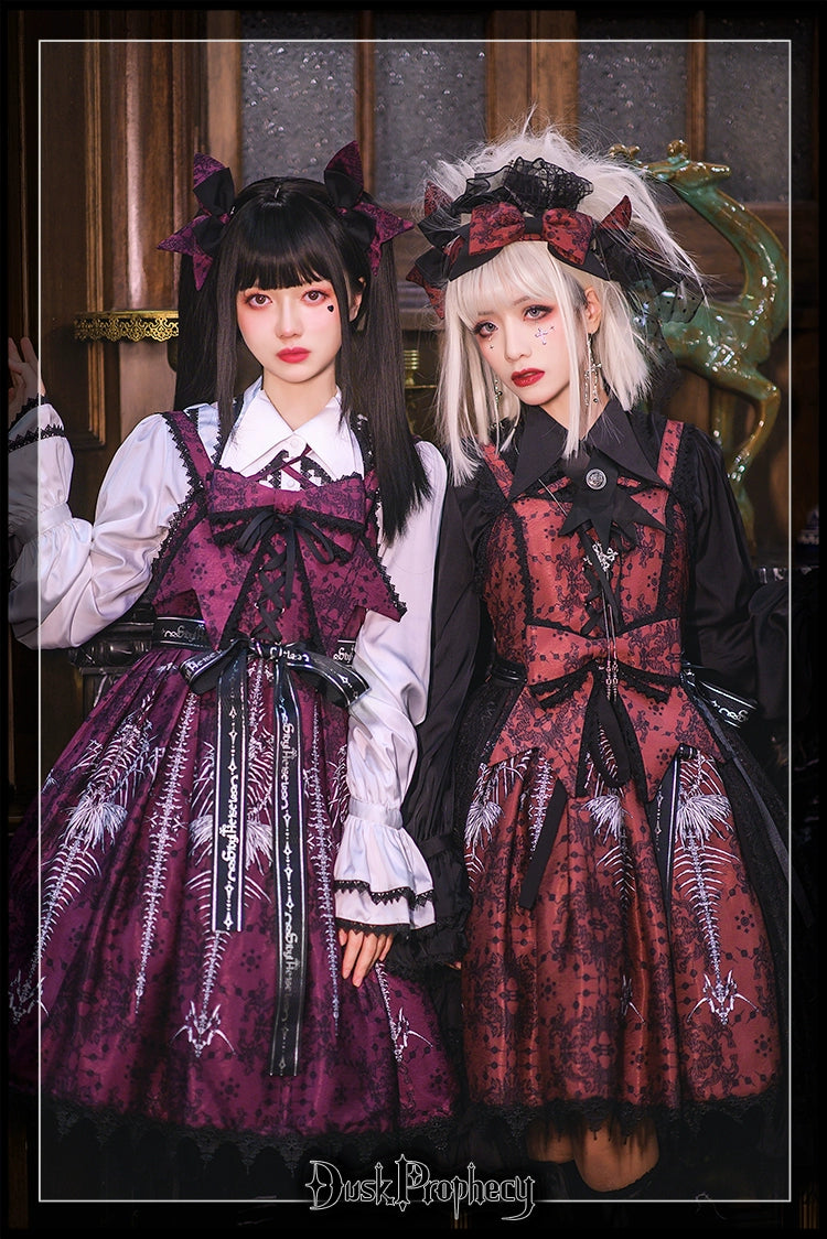 DuskProphecy - Coccyx - Elegant Lolita Dress High Waist Fishbone Print JSK Set - Image 36
