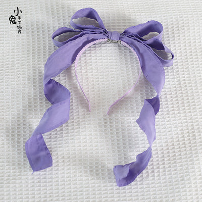 Light purple lavender satin bowknot Lolita hair clip with trailing curled ribbons soft romantic Lolita KC accessory