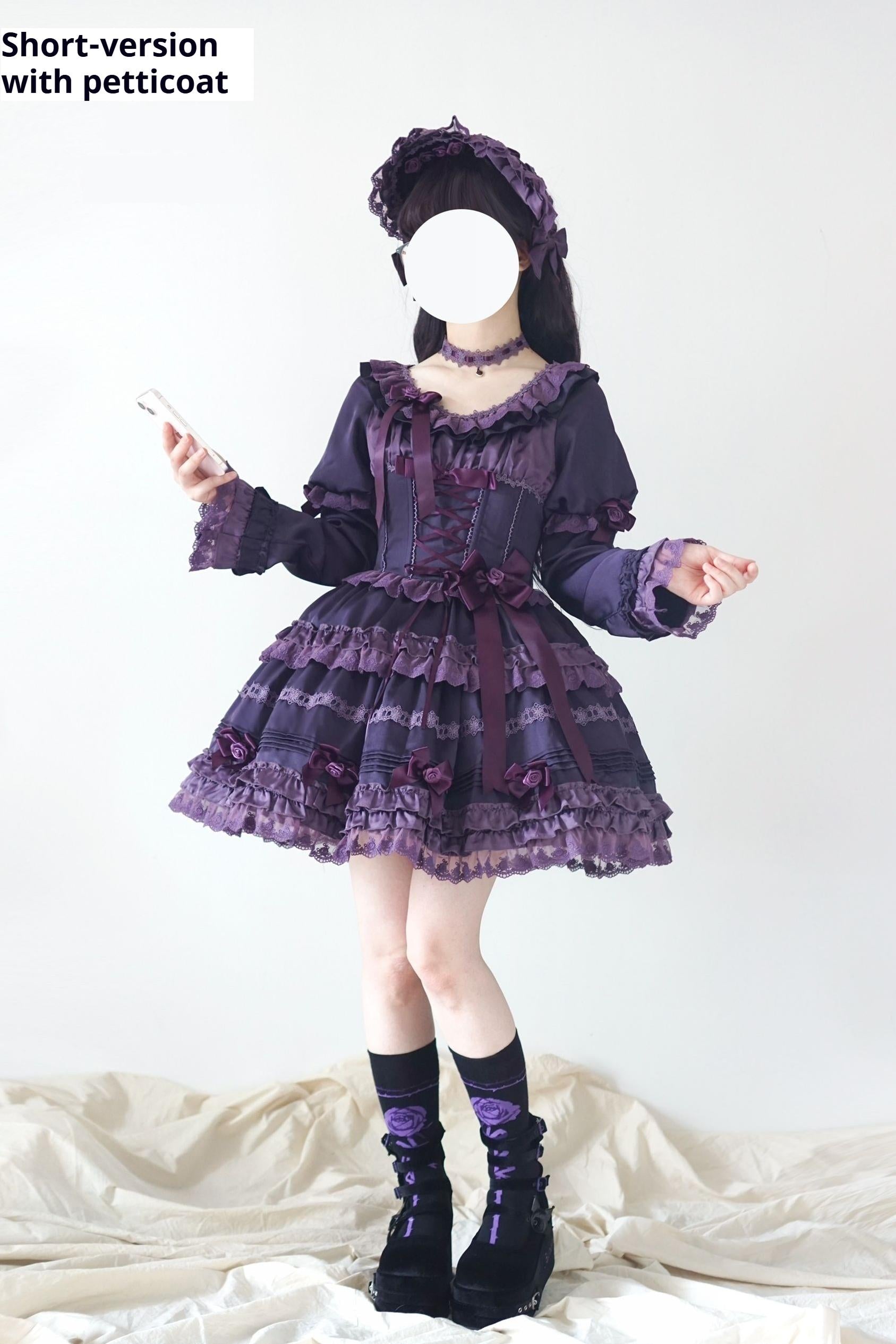 Stacked Black Currant - Gothic Lolita OP Dress, Detachable Skirt Hem - Image 22