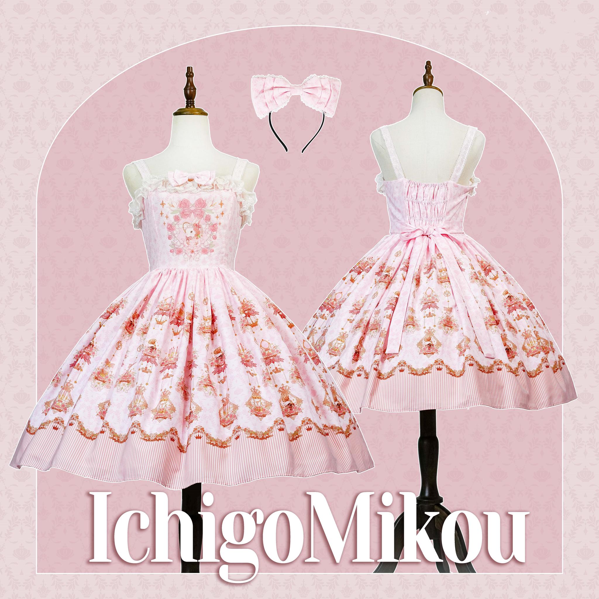 Rose bunny lolita A-line skirt with waist belt structured silhouette sizing guide