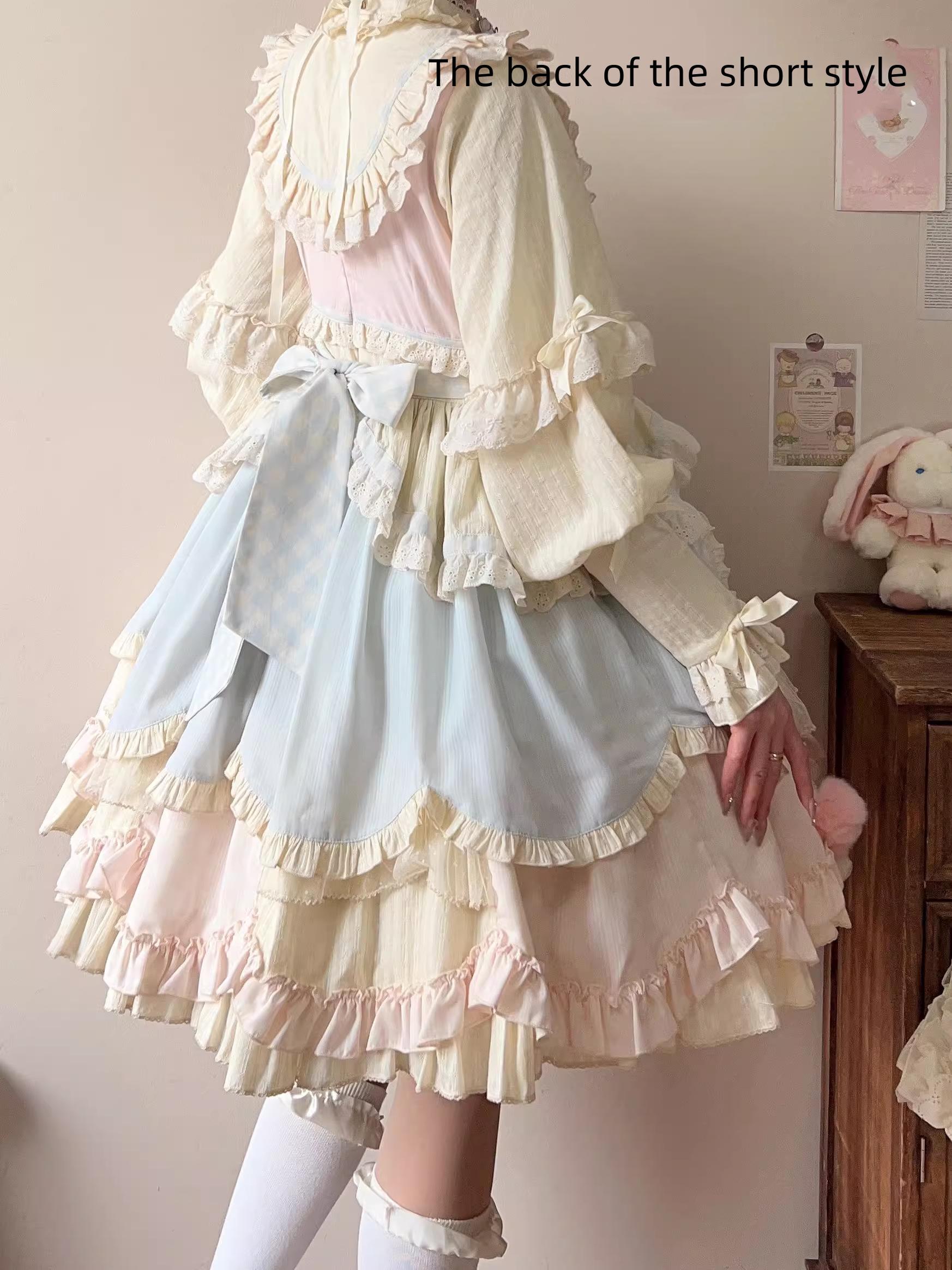 Long OP version of sleep macaron sweet lolita one-piece dress showing extended length silhouette elegant formal option