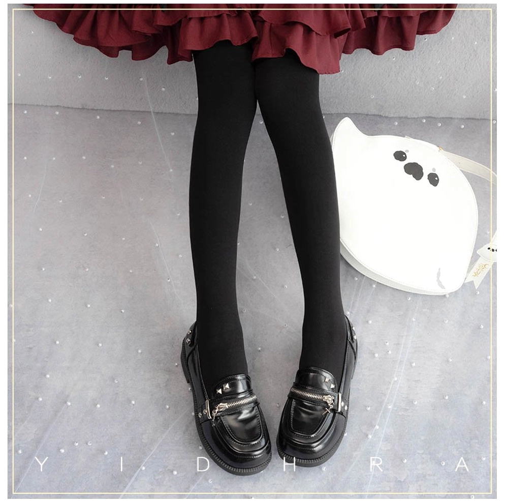 120D velvet Lolita tights texture detail shot showcasing matte finish and superior fabric quality for Lolita coordinates