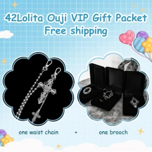 2024 Ouji VIP gift packet featuring a silver gothic cross waist chain with dangling cross tassel and ornate silver-tone Ouji brooch designs displayed on black velvet