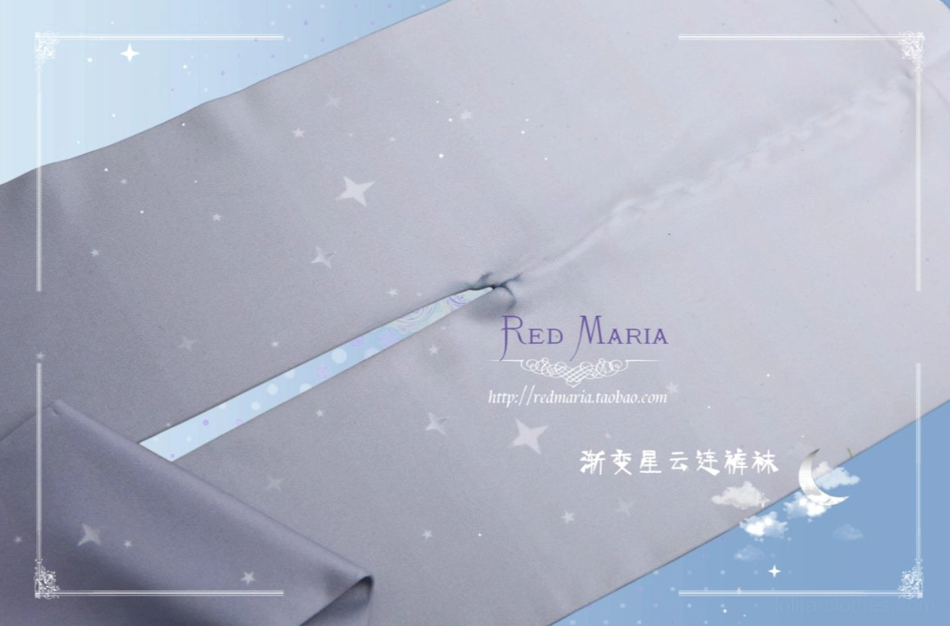 Premium 80D velvet gradient starry cloud lolita tights detail shot flat lay celestial print clouds moons stars