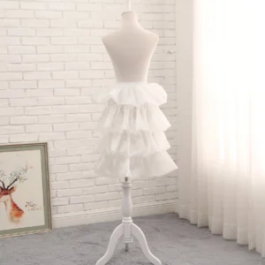 adjustable lolita pannier three-quarter front view white pure color stacked ruffled tulle tiers full skirt silhouette