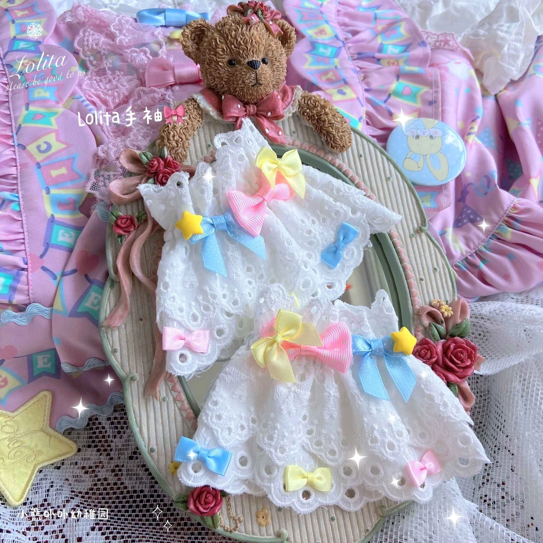 adjustable ribbon tie closure elasticized lace wrist cuff heart detail satin bow fitting demonstration