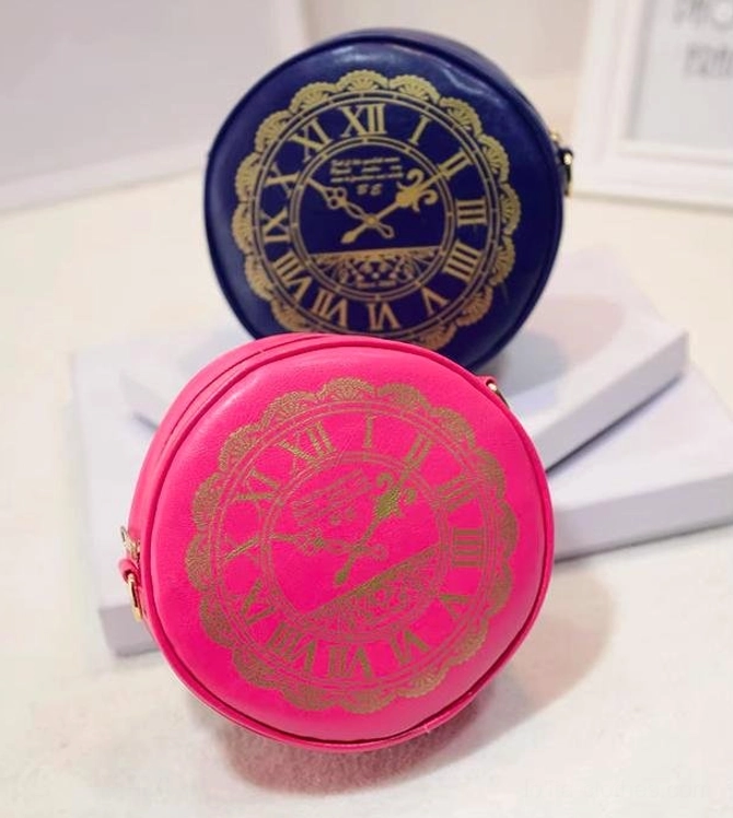 Alice Clock lolita crossbody bag navy blue hot pink vintage clock lace print design