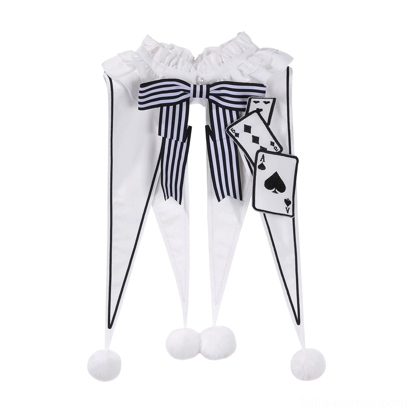 Detachable faux collar with decorative bow and playing card embellishments as separate component, available in all sizes S through 2XL for Alice Lolita dress coordination