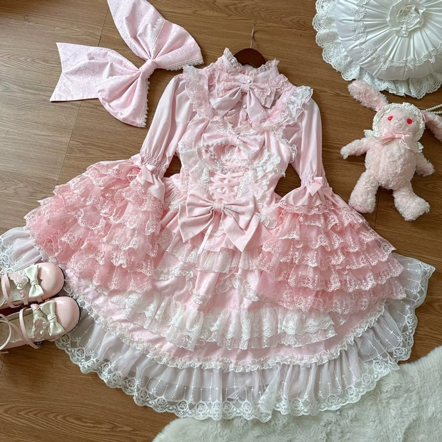 Detachable apricot peach back bow for sweet wedding lolita JSK dress featuring satin material and modular design