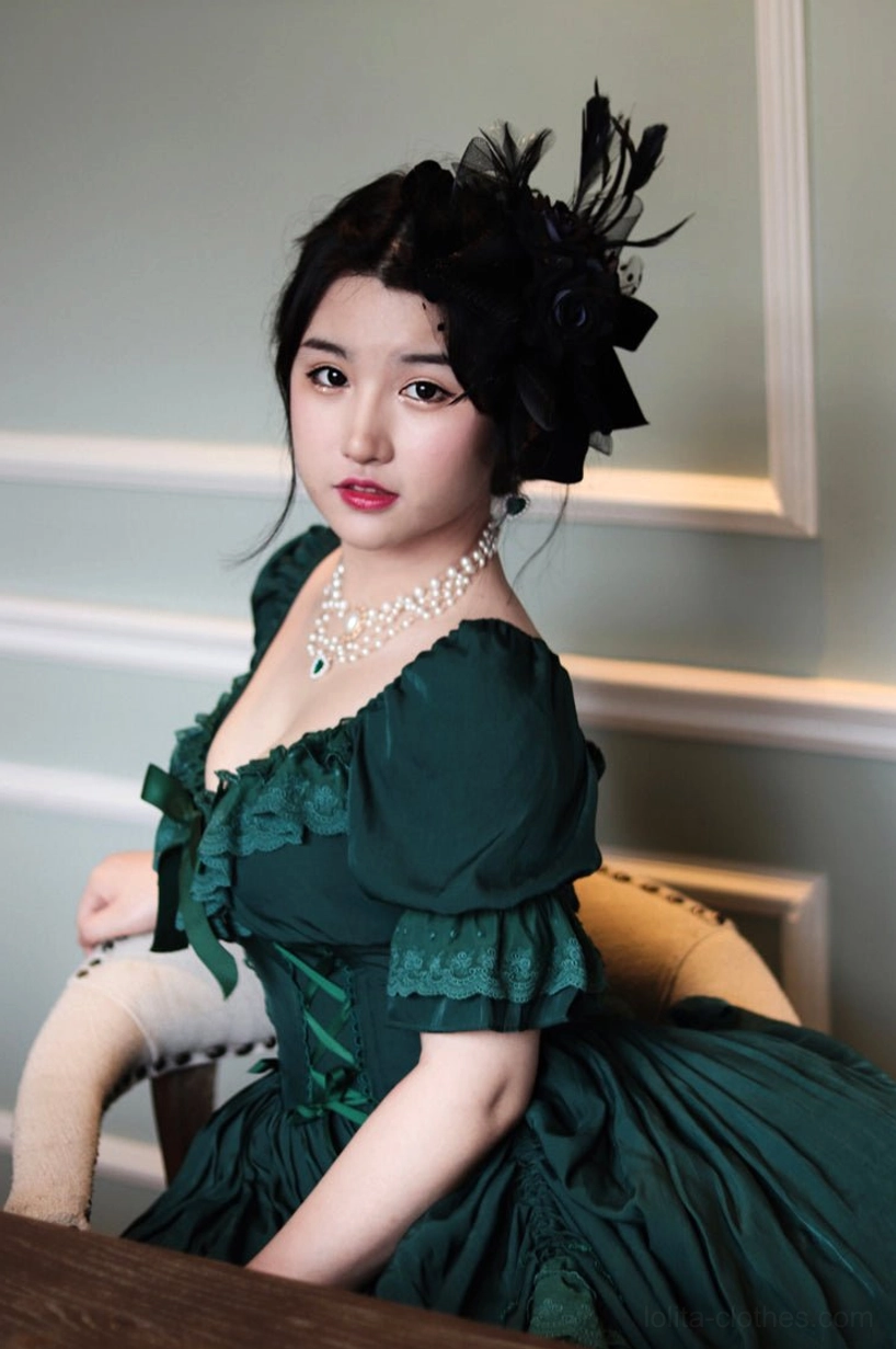 Apricot French Lolita one-piece dress showing warm color option paired with elegant accessories and footwear