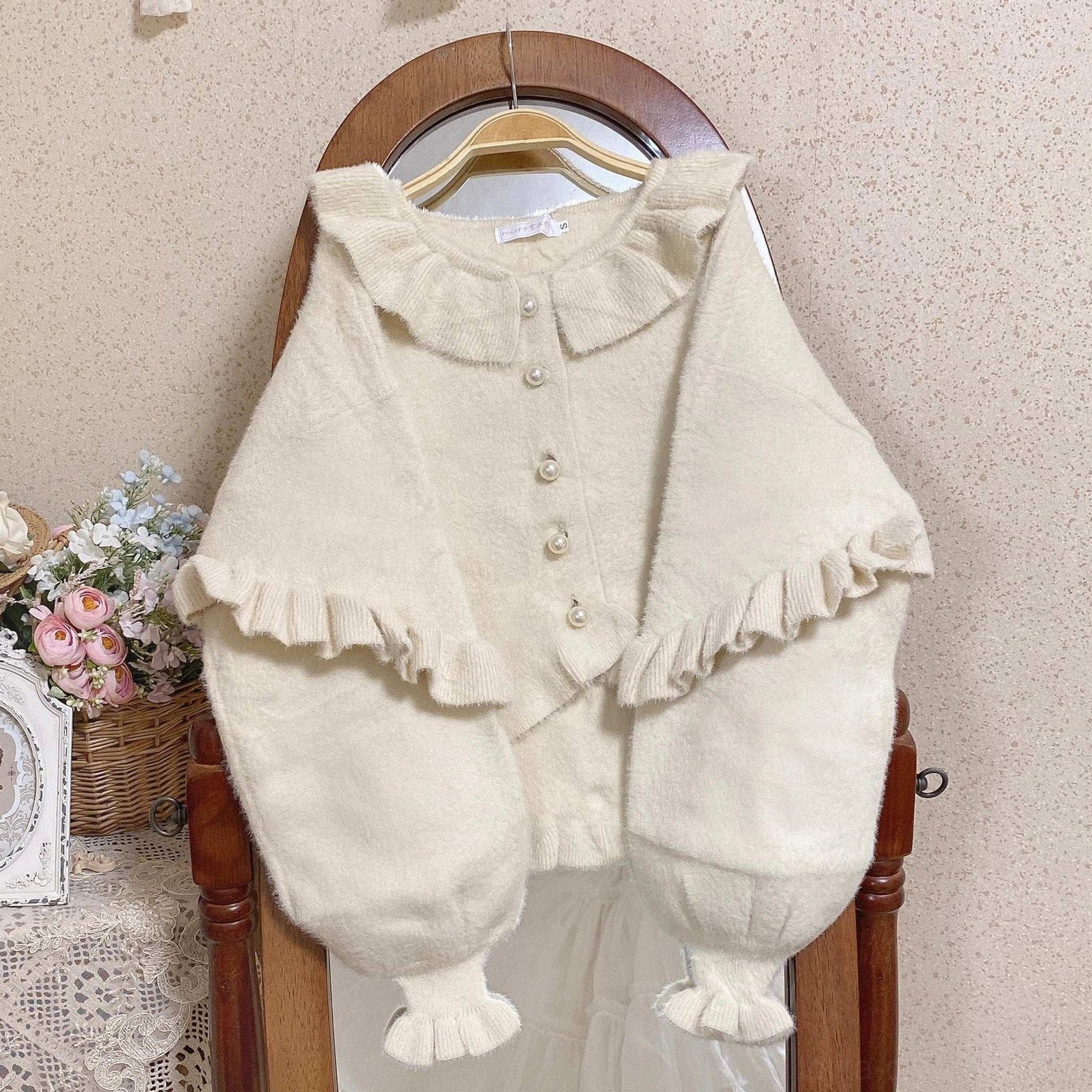 Apricot sweet lolita fuzzy cardigan size L warm nostalgic tone styling display