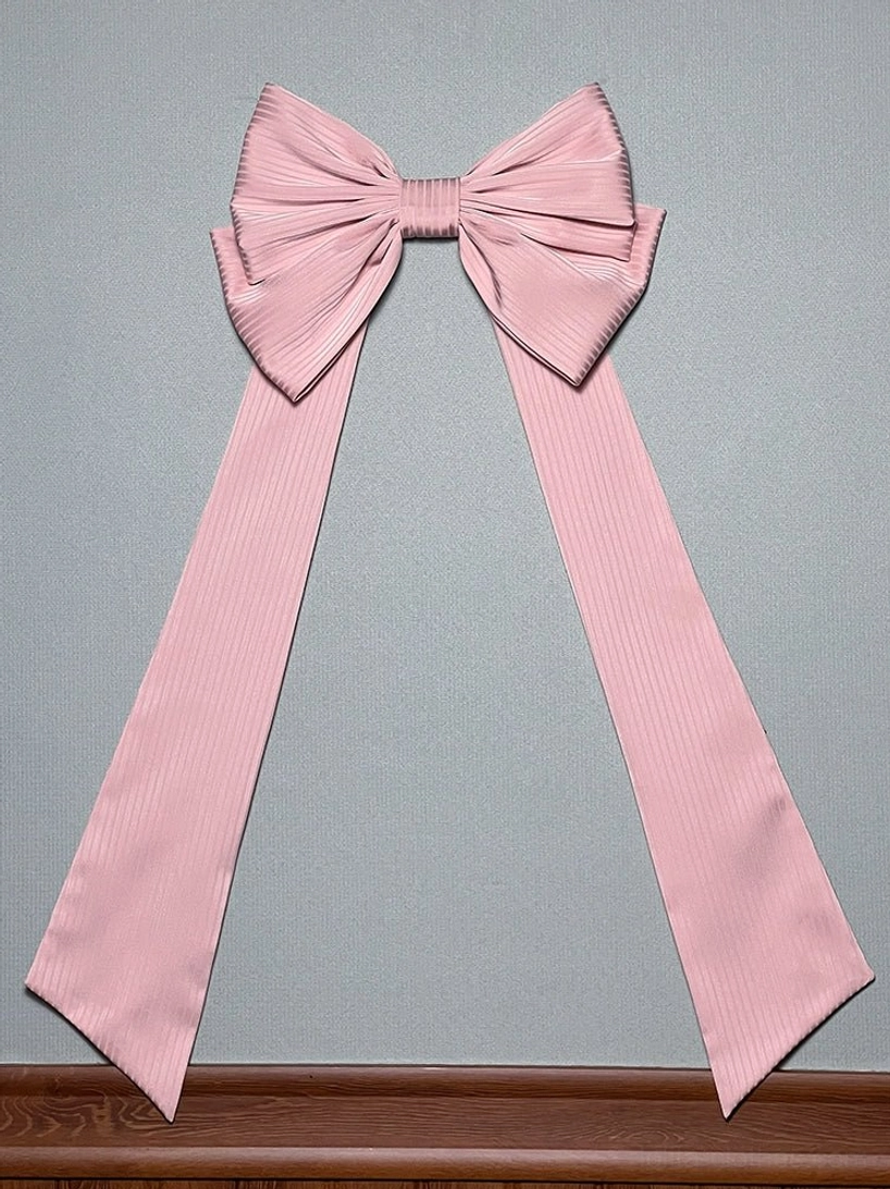 Pink arrogant miss trailing bow sweet lolita accessory with long flowing ribbons coordinate example