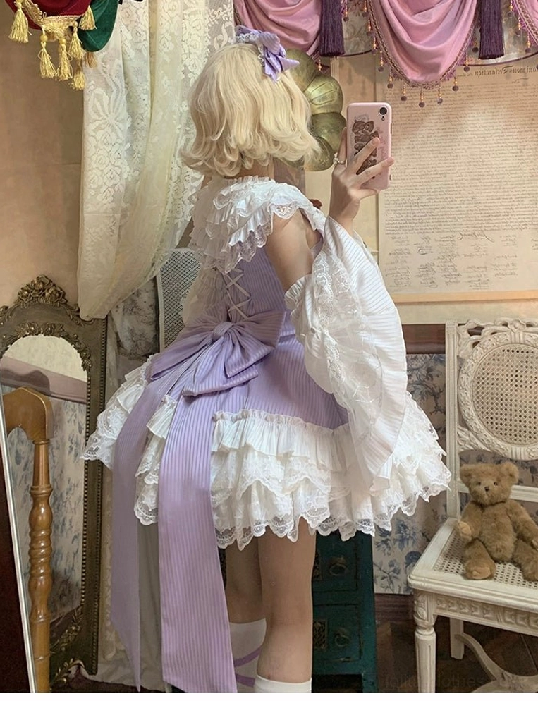 Purple arrogant miss trailing bow sweet lolita accessory with long satin ribbons fashion styling
