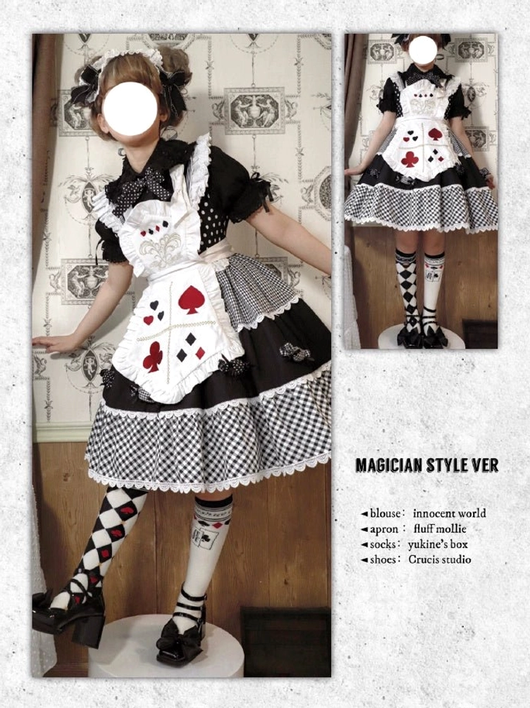 Asymmetrical poker card checkerboard print lolita cotton socks complete collection all three lengths color options showcase