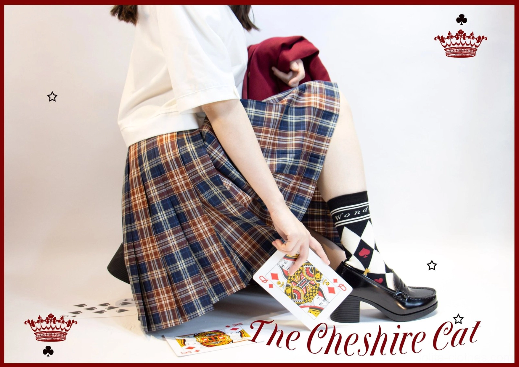Asymmetrical poker card diamond grid print lolita cotton socks short length style with casual sweet lolita outfit ideas