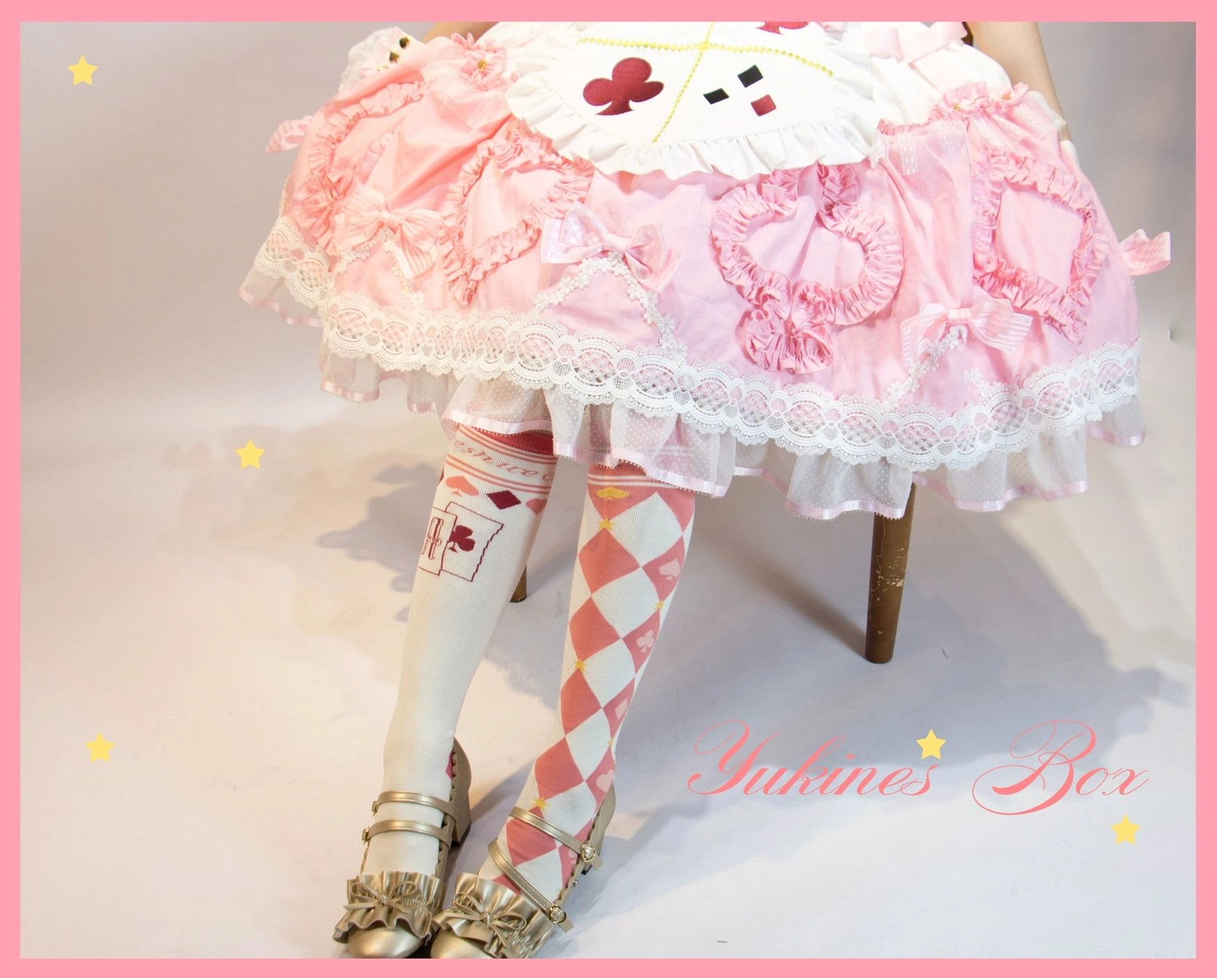 Premium asymmetrical print lolita cotton socks packaging presentation with brand details product code and care instructions