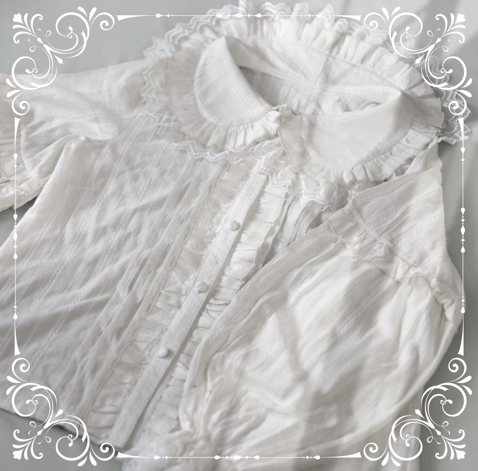 Basic White Sweet Lolita Long-Sleeve Blouse Ruffled Peter Pan Collar Classic Elegant Cotton