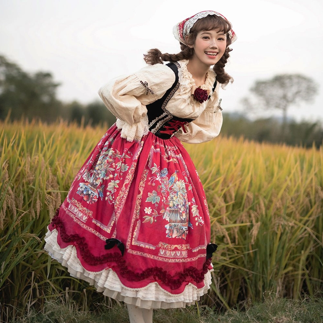 Bavarian Lolita JSK burgundy chest-support version rich wine tone color palette